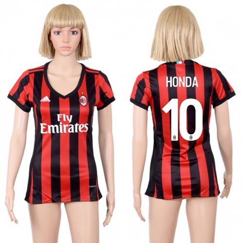 Women's AC Milan #10 Honda Home Soccer Club Jersey - Click Image to Close
